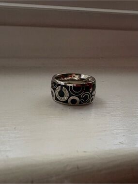 Black and Silver Real Coach Circle Motif Ring